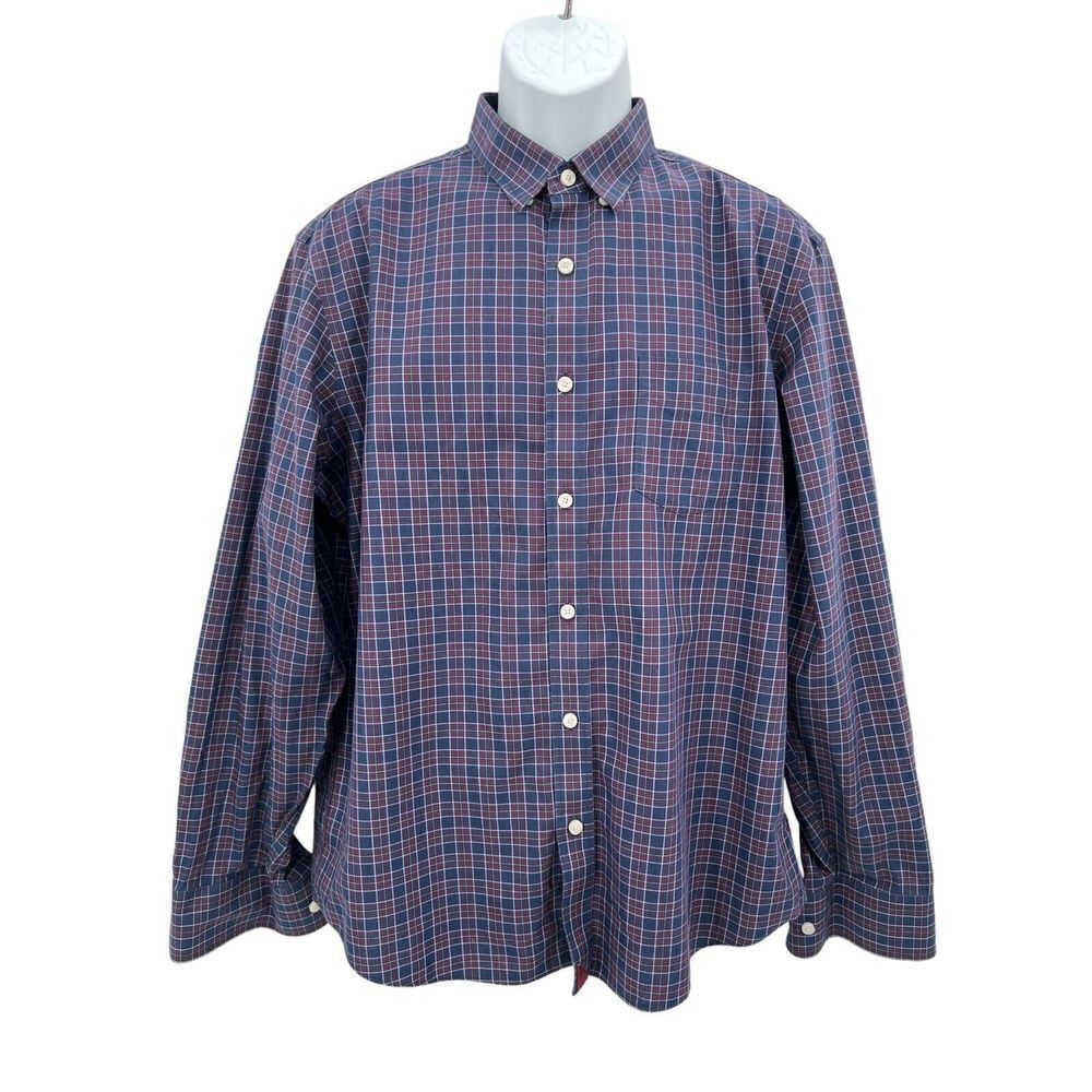 UNTUCKit Blue Plaid Wrinkle Free Button Up Dress Shirt Men's Size Large Cotton
